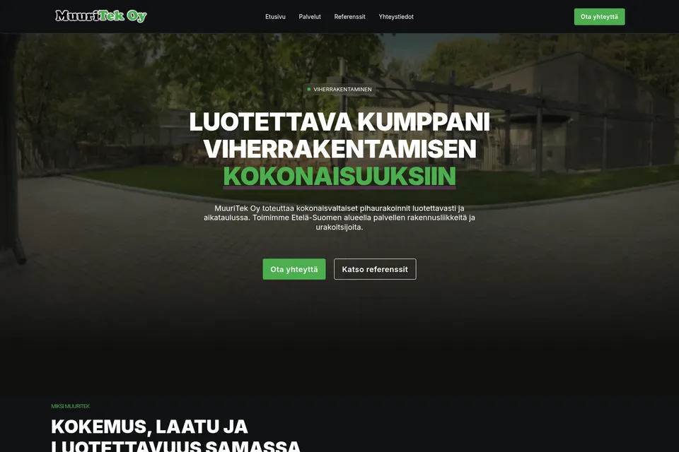 MuuriTek Oy: verkkosivuston näkymä