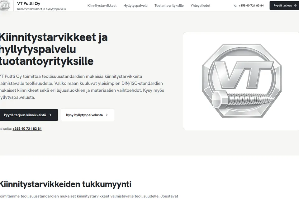 VT Pultti Oy: verkkosivuston näkymä